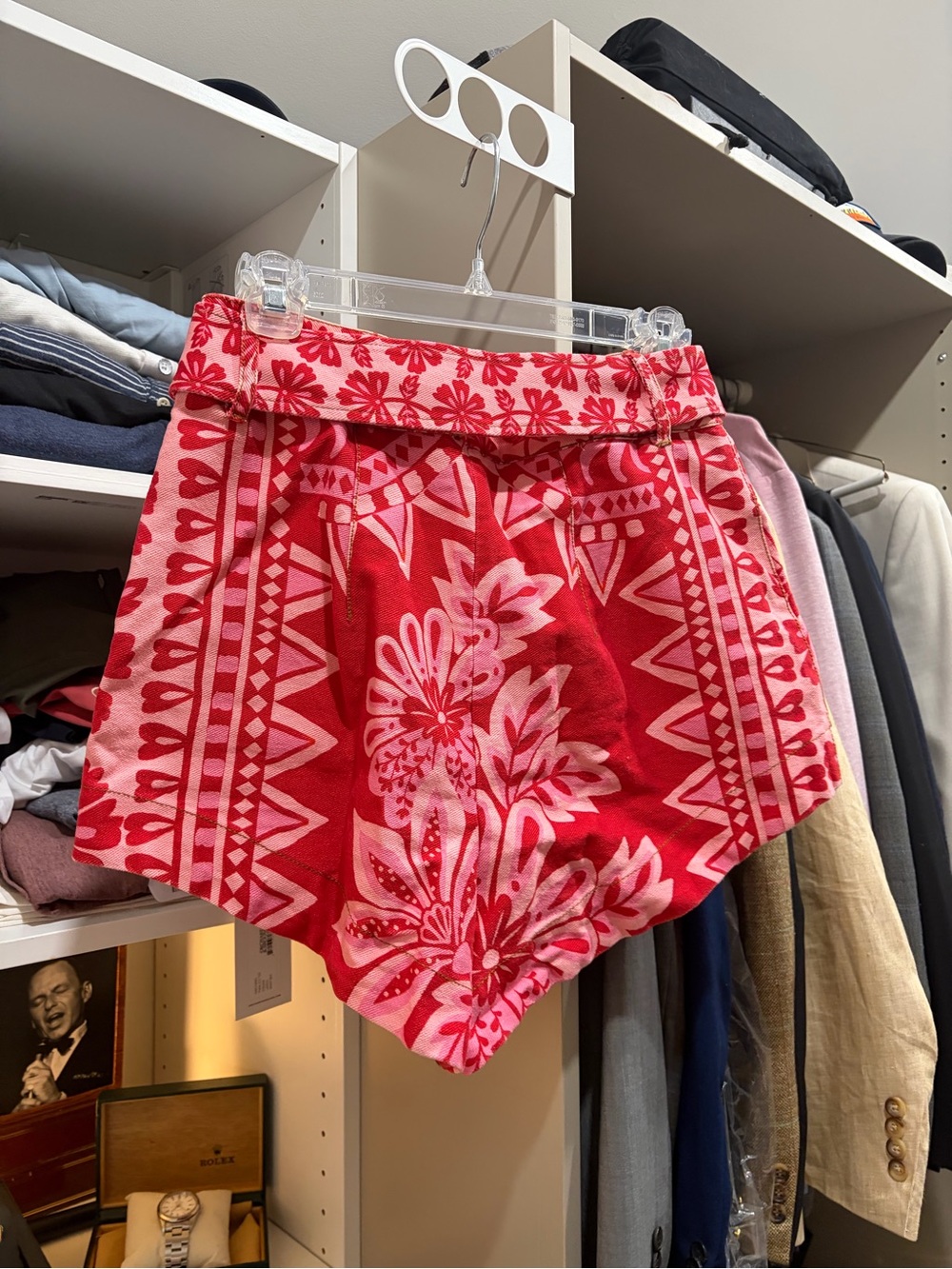 FARM Rio Red and Pink Floral High-Waist Belted Shorts - Picture 3 of 4